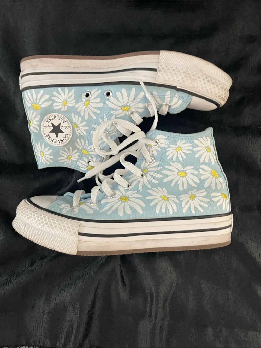 Converse High Top Platform Sneakers - Light Blue with White Daisy Print